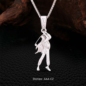 Female Golf Player Necklace in Sterling Silver Lady Golfer Pendant Iced Out with Cubic Zirconia Diamonds