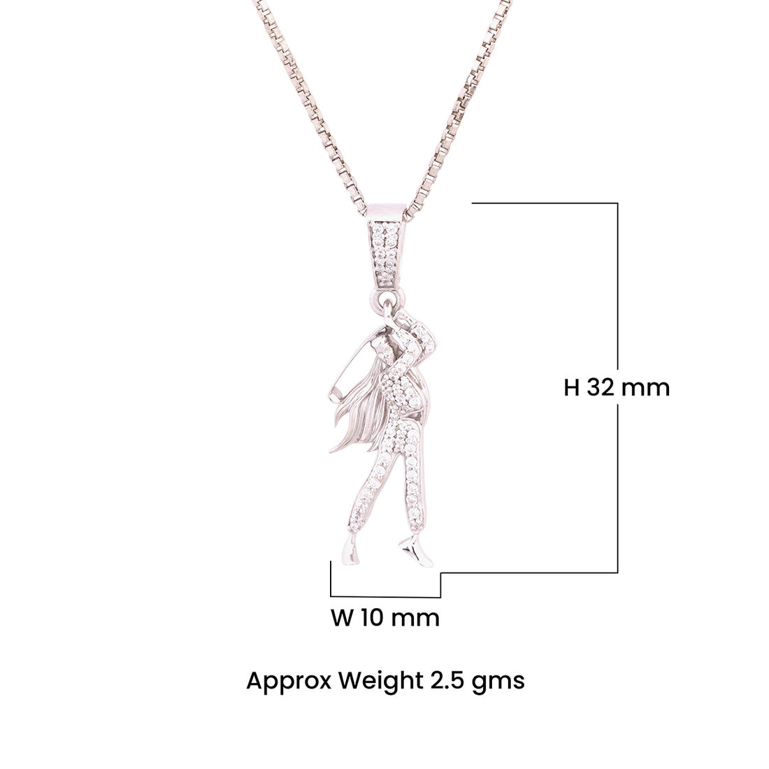 sterling Silver pendant with female golf player figure design with moissanite diamonds