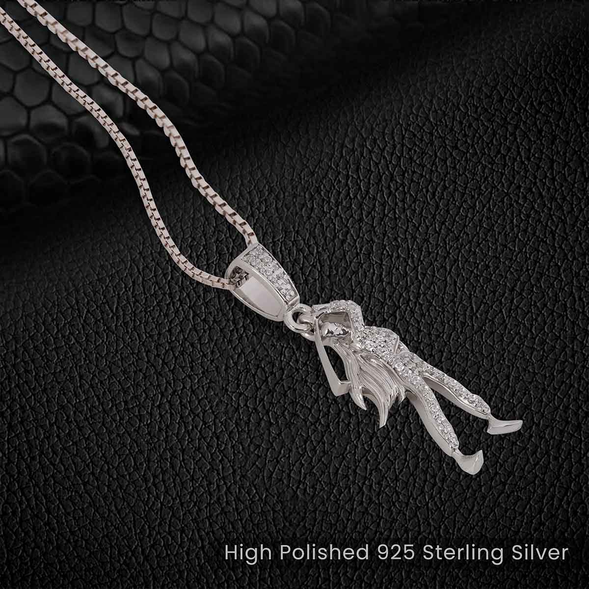 Female Golf Player Necklace in Sterling Silver Lady Golfer Sports Pendant Iced Out with Moissanite Diamonds