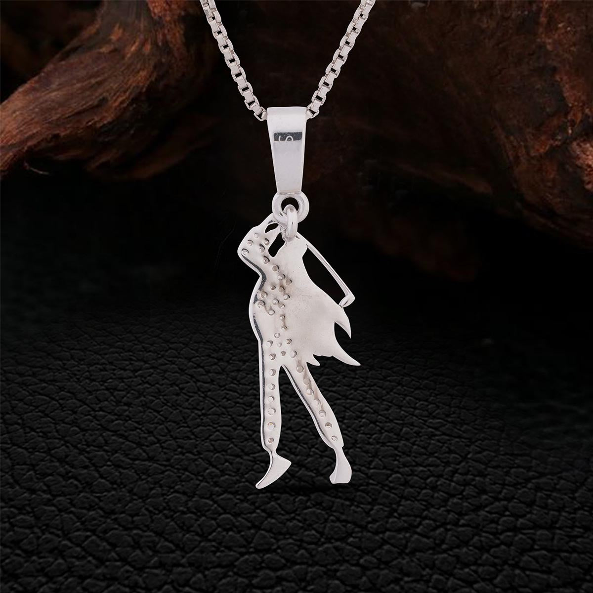 backside of sterling silver lady golfer pendant necklace
