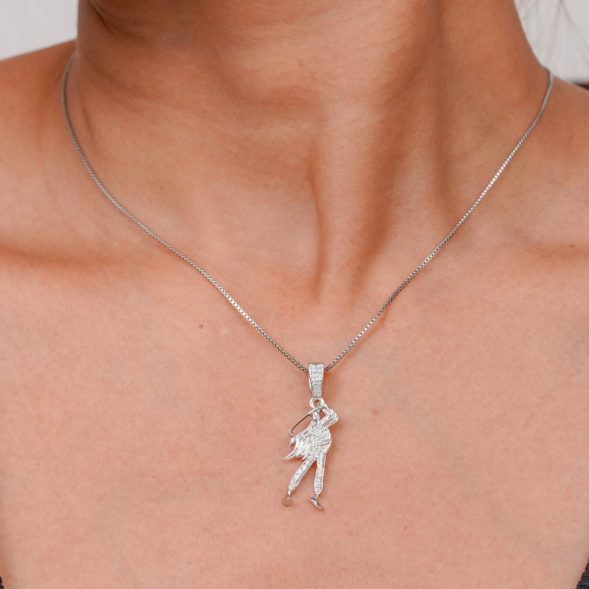 Female Golf Player pendant necklace wearing by a woman