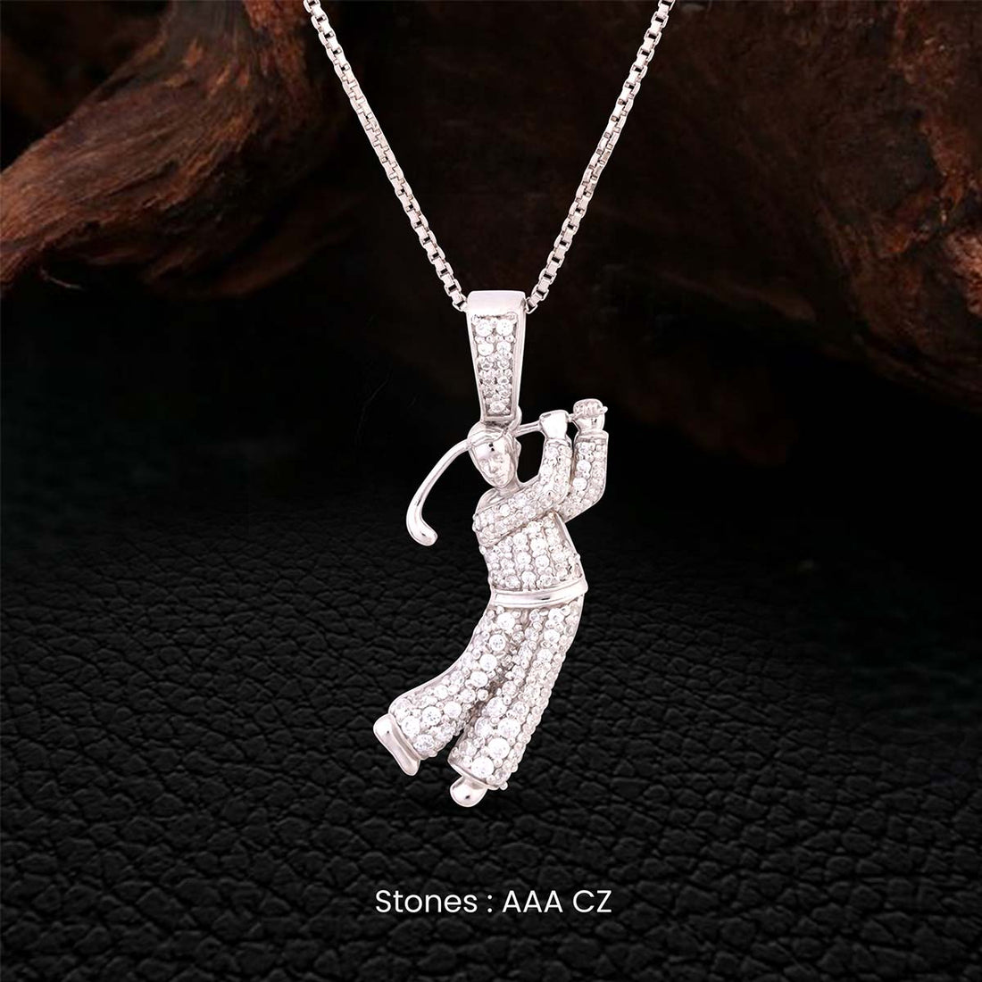 Golf Player Pendant AAA CZ Iced Out Sterling Silver Golfer Necklace Sports Jewelry