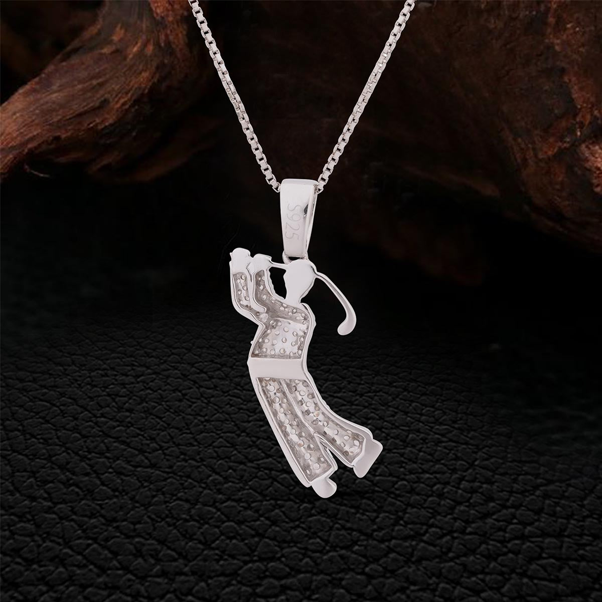 Backside of Sterling Silver Golf Player Pendant Golfer Necklace