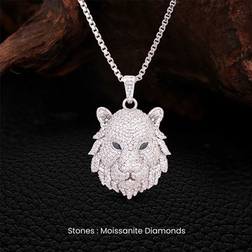 Iced Out Lion Necklace Studded with Moissanite Diamonds, Leo Zodiac Pendant Animal Charm Bling Hip Hop Jewelry