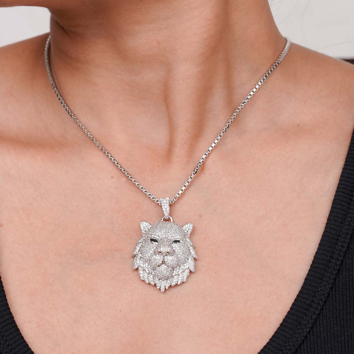 King of Beasts - Lion Pendant Necklace Made of 925 Sterling Silver and Encrusted with AAA Cubic Zirconia or Moissanite Diamonds, Hip Hop Style Iced Out Animal Leo Zodiac Jewelry