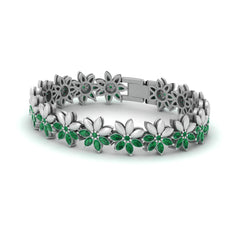 Emerald Flower Tennis Bracelet For Women Wedding Bracelet