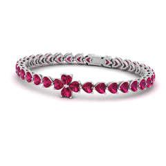 Ruby Heart Tennis Bracelet Sterling Silver Heart Bracelet For Her