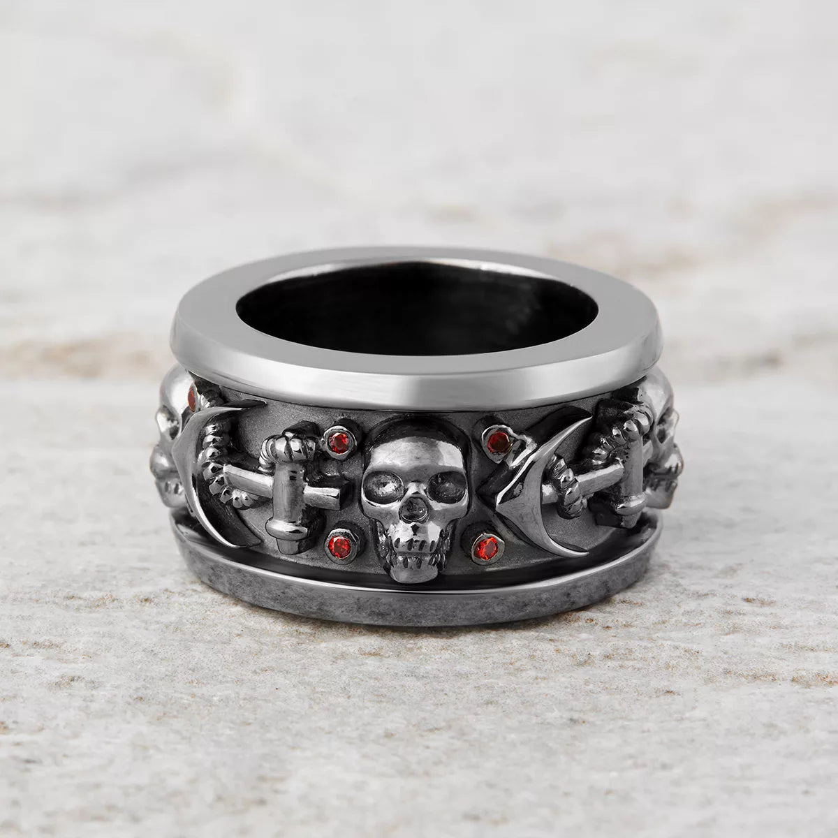 Skull Engagement Rings for Couple Anchor Wedding Band Set