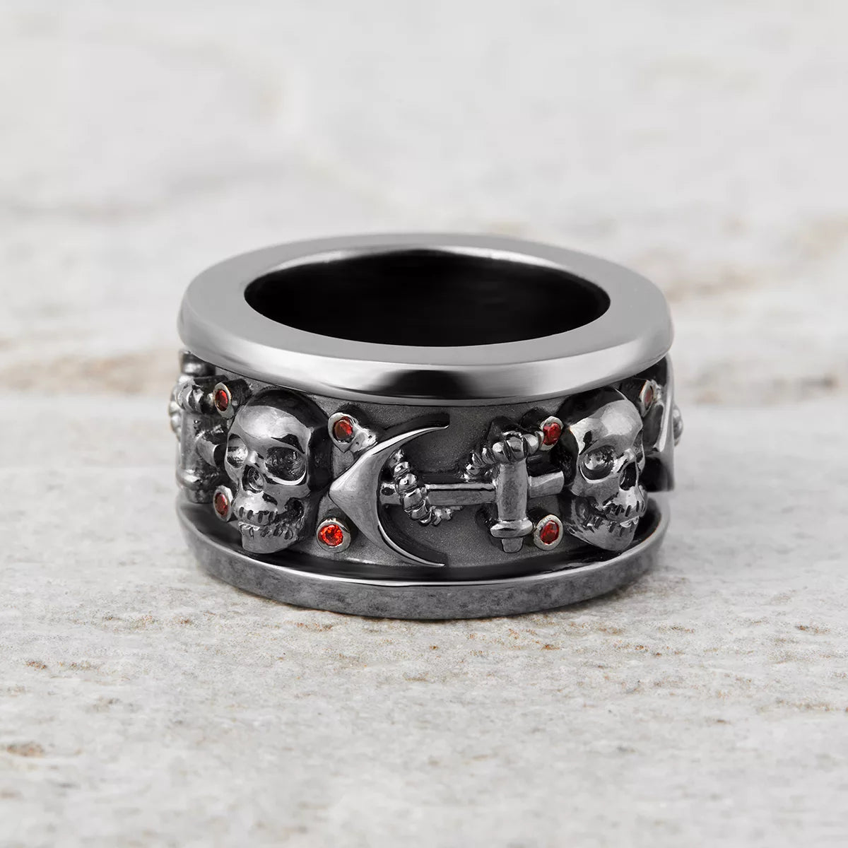 Skull Engagement Rings for Couple Anchor Wedding Band Set