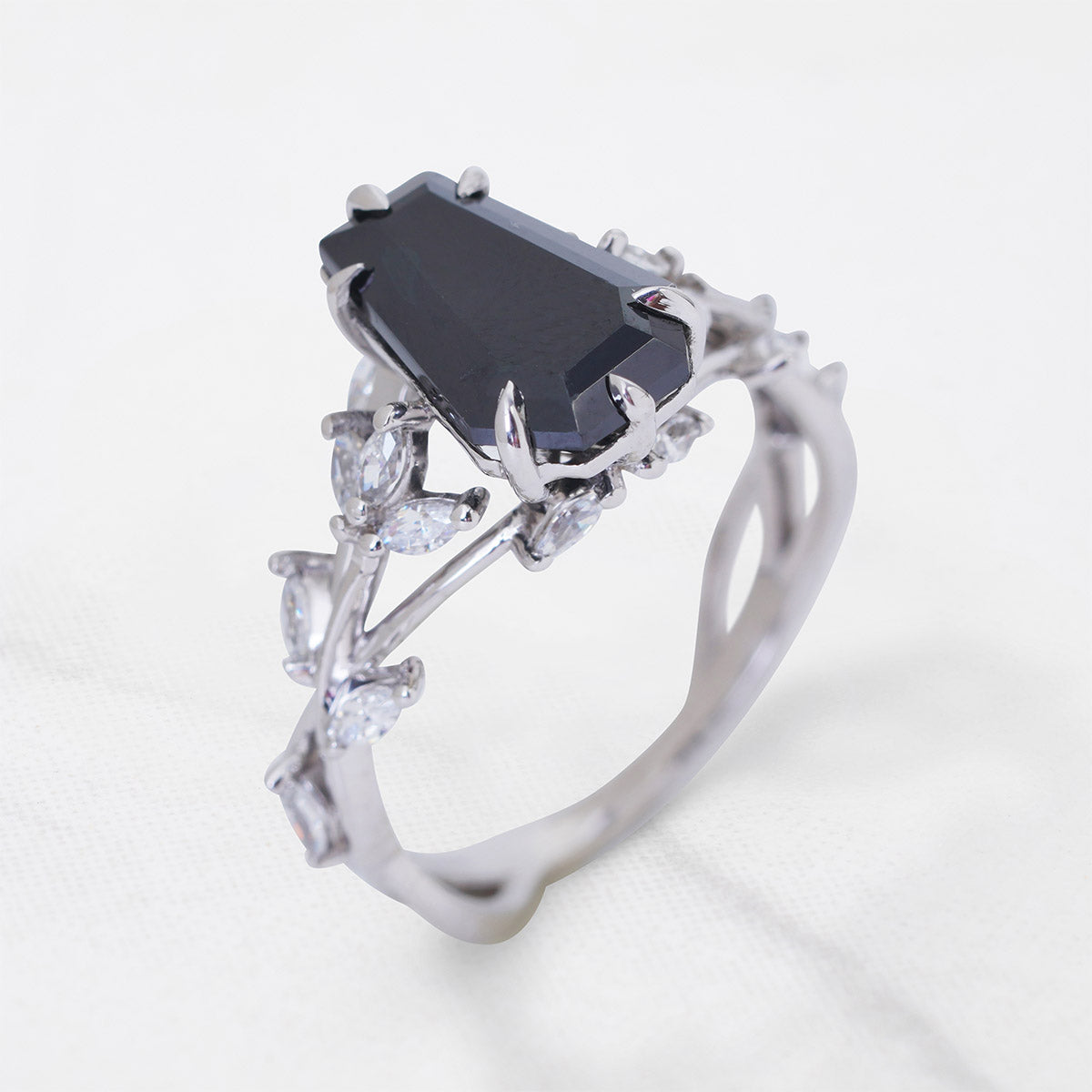 Black Moissanite Coffin Rings Dark Gothic Engagement Ring Silver