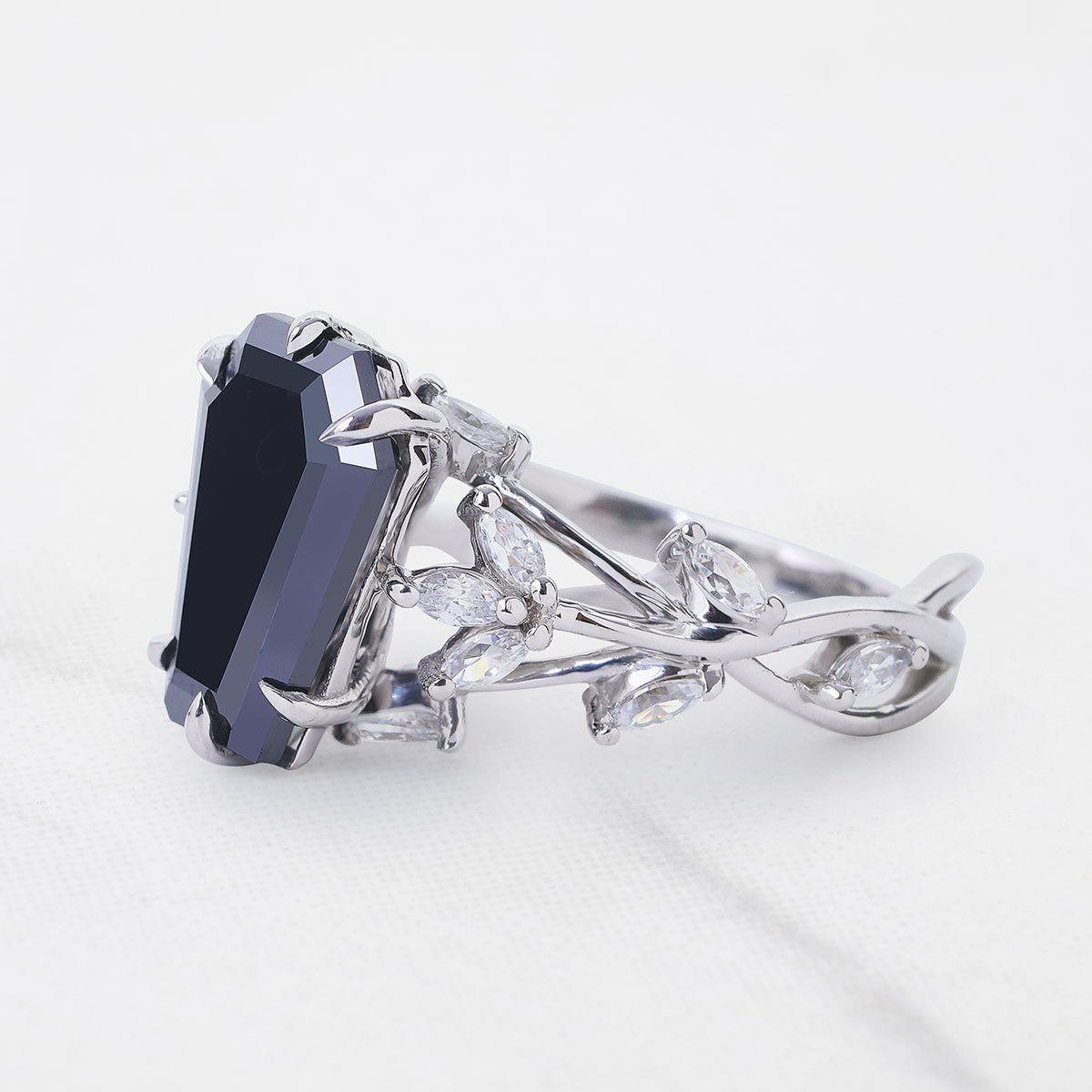 Black Moissanite Coffin Rings Dark Gothic Engagement Ring Silver