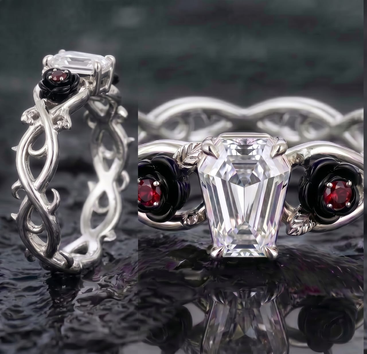 Coffin Moissanite Ring 925 Sterling Silver Gothic Jewelry - Custom Jewelry for Nikole Part 1
