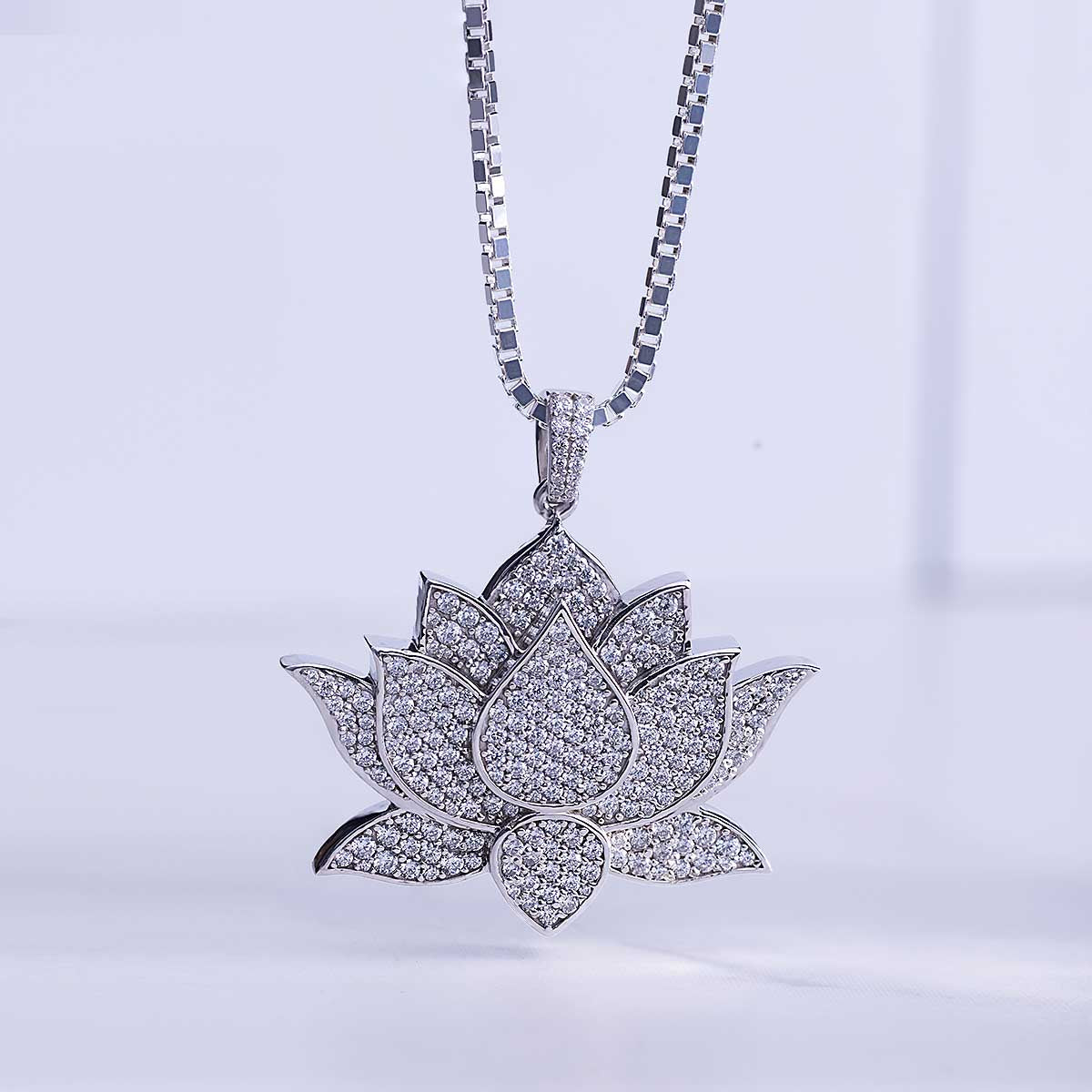 Iced Out Lotus Necklace Sterling Silver Lotus Pendant for Girls