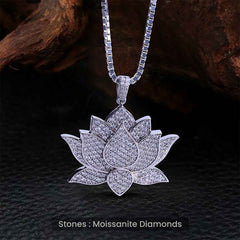 Moissanite Iced Out Lotus Necklace Sterling Silver Lotus Flower Pendant for Girls