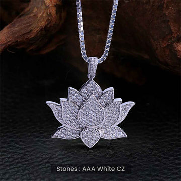 Iced Out Lotus Necklace Sterling Silver Lotus Pendant for Girls