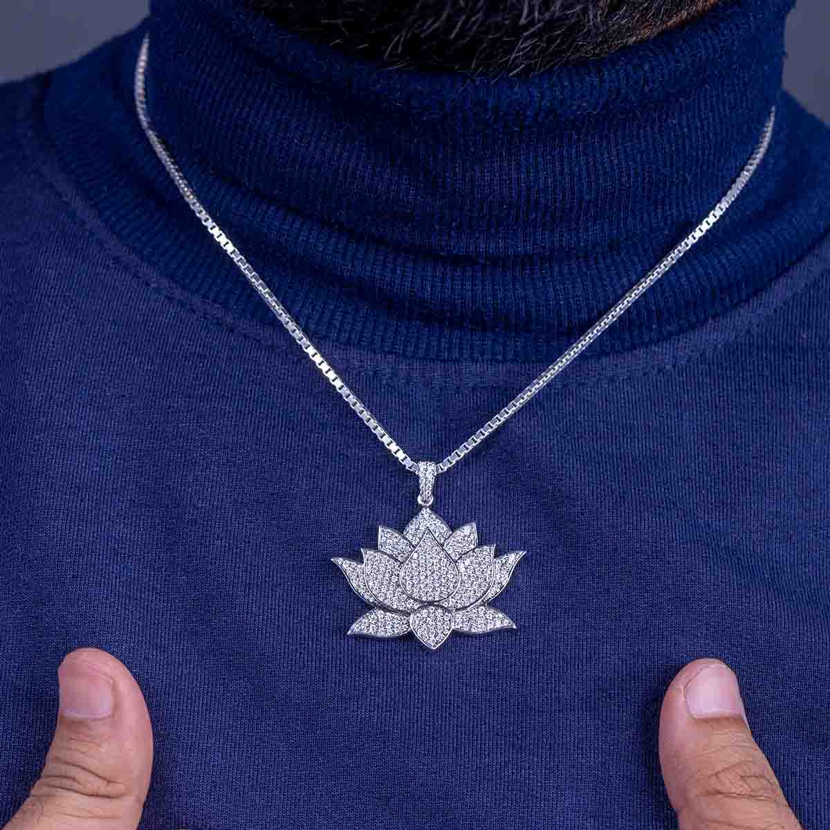 Iced Out Lotus Necklace Sterling Silver Lotus Pendant for Girls