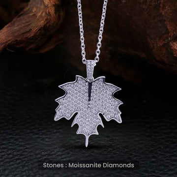 Maple Leaf Pendant Necklace Moissanite Iced Out Autumn Jewelry