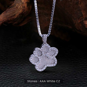 Iced Out Paw Pendant Necklace Animal Pet Jewelry Sterling Silver