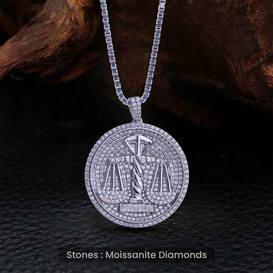 Scale of Justice Pendant Necklace Moissanite Iced Out Weight Balance Scale Libra Jewelry