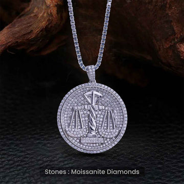 Scale of Justice Pendant Necklace Moissanite Iced Out Weight Balance Scale Libra Jewelry