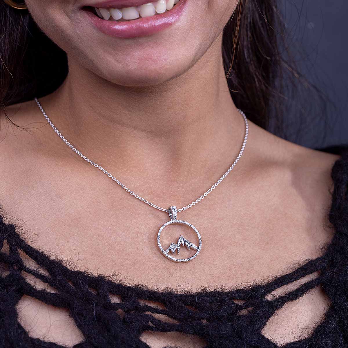 Mountain Peak Pendant Necklace Iced Out Mountaineer Jewelry
