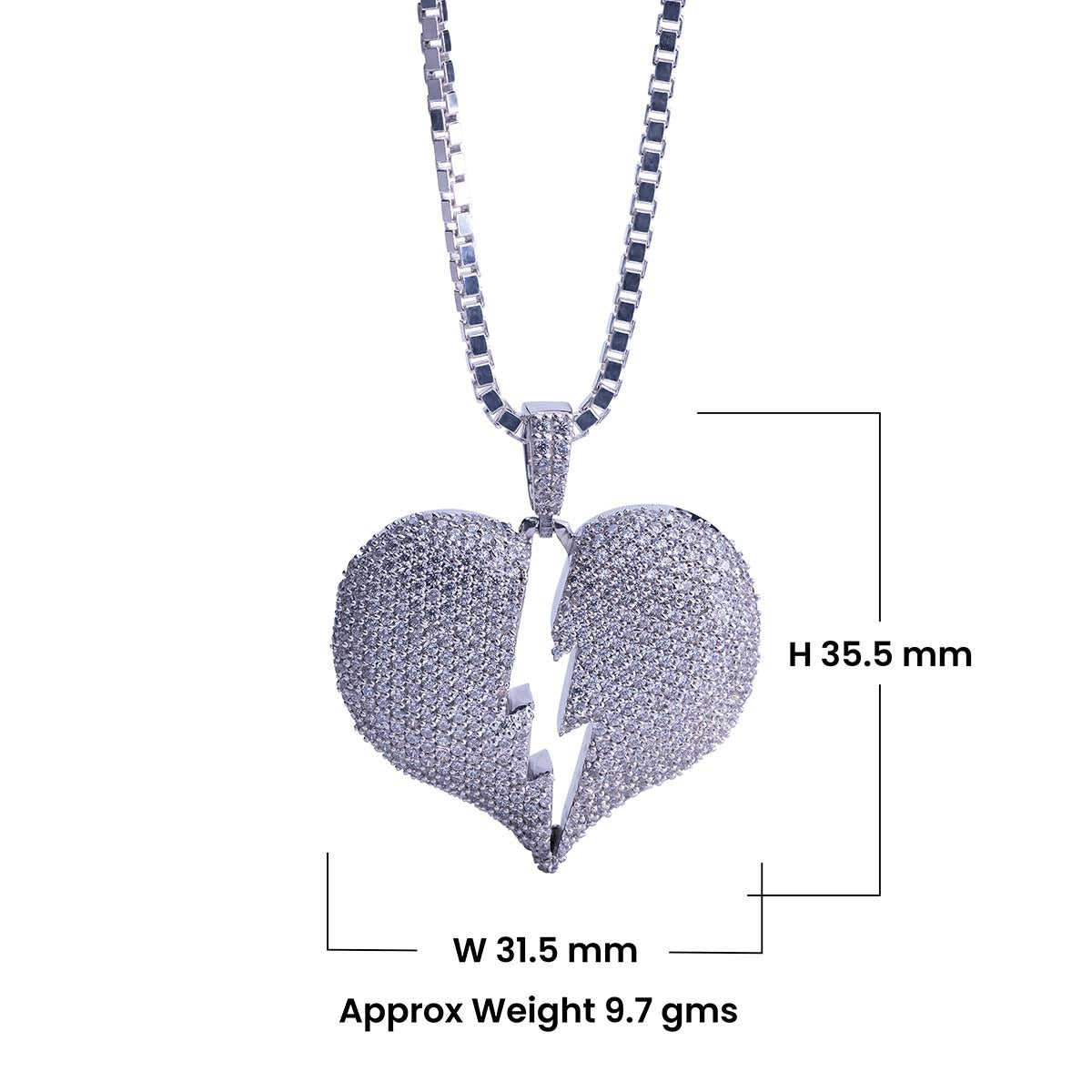 Iced Out Broken Heart Necklace Silver Hip Hop Pendant Jewelry