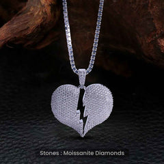 Broken Heart Necklace Moissanite Iced Out Heart Pendant Chain