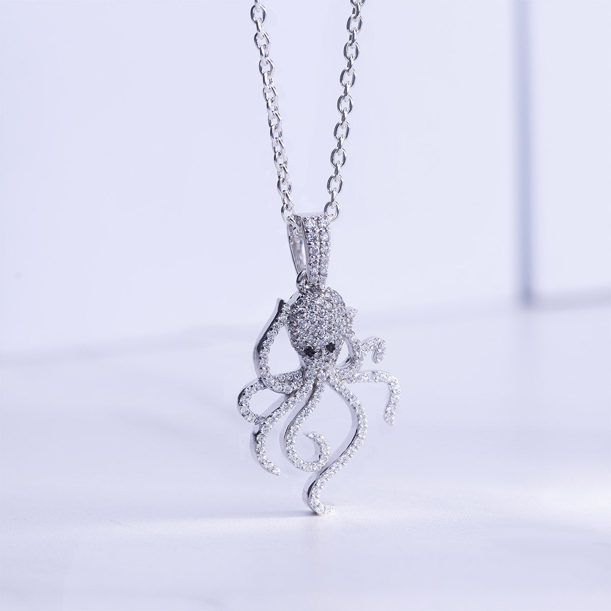 Iced Out Octopus Necklace in Sterling Silver Sea Animal Jewelry