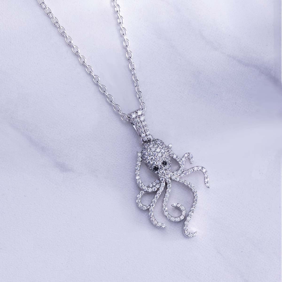 Iced Out Octopus Necklace in Sterling Silver Sea Animal Jewelry