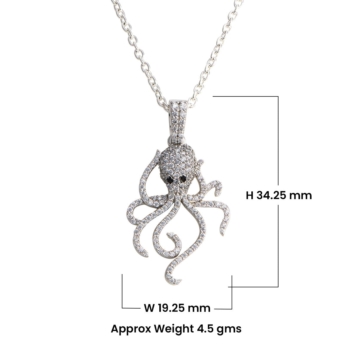 Iced Out Octopus Necklace in Sterling Silver Sea Animal Jewelry