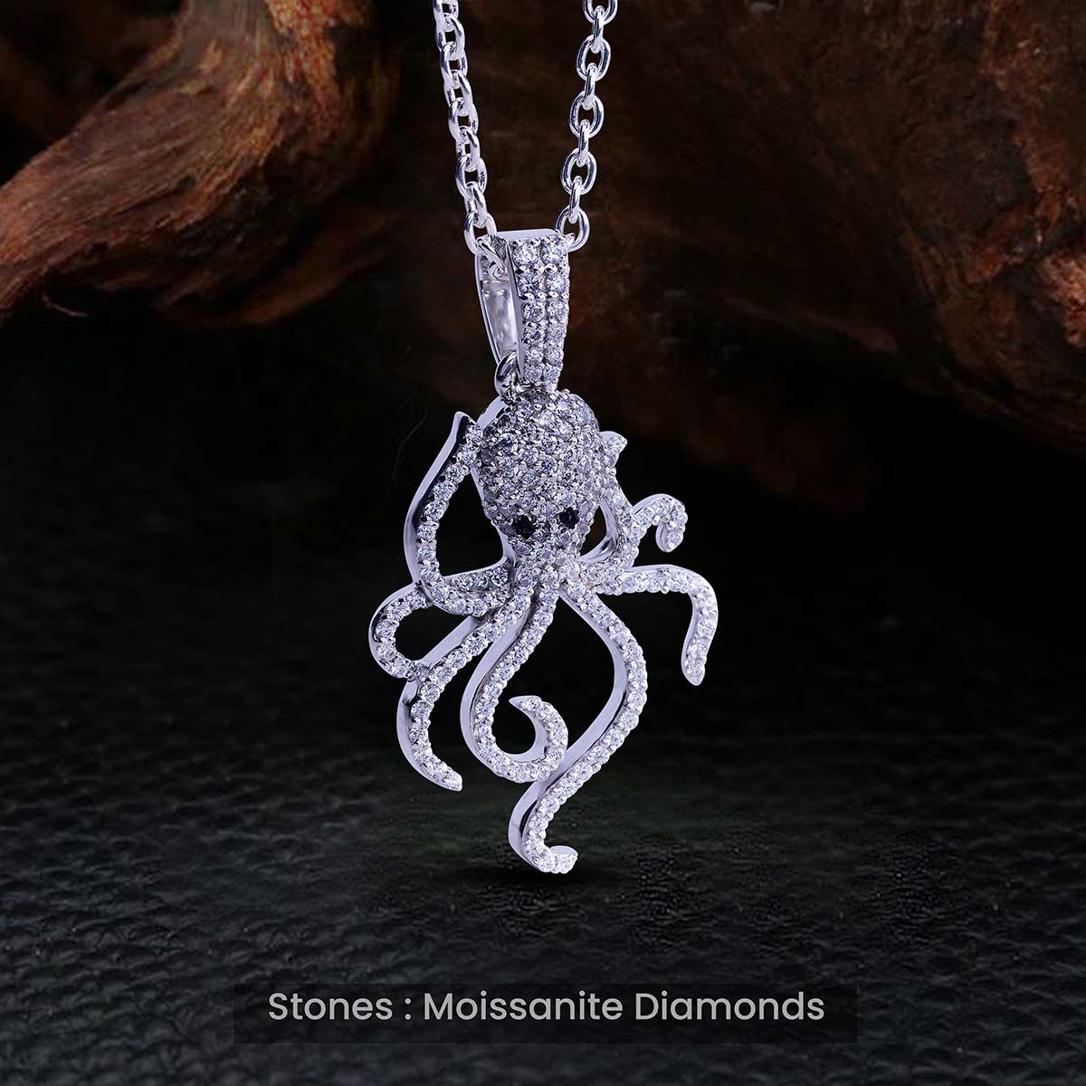 Moissanite Iced Out Octopus Necklace Pendant Chain Sea Jewelry