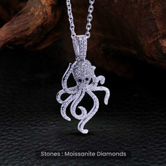 Moissanite Iced Out Octopus Necklace Pendant Chain Sea Jewelry