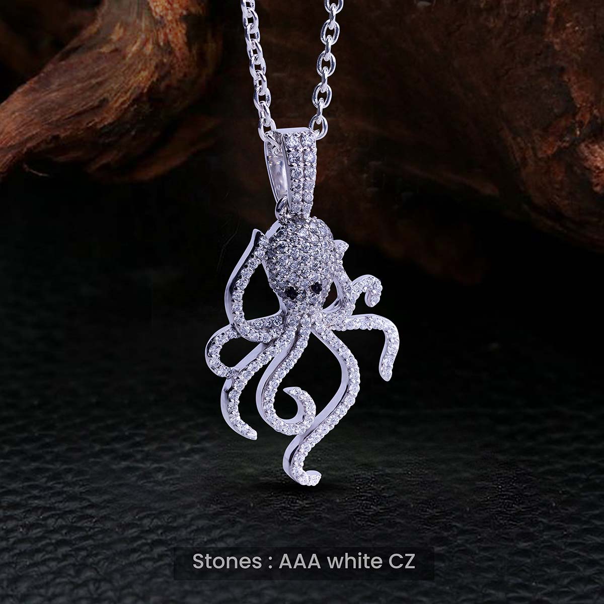 Iced Out Octopus Necklace in Sterling Silver Sea Animal Jewelry