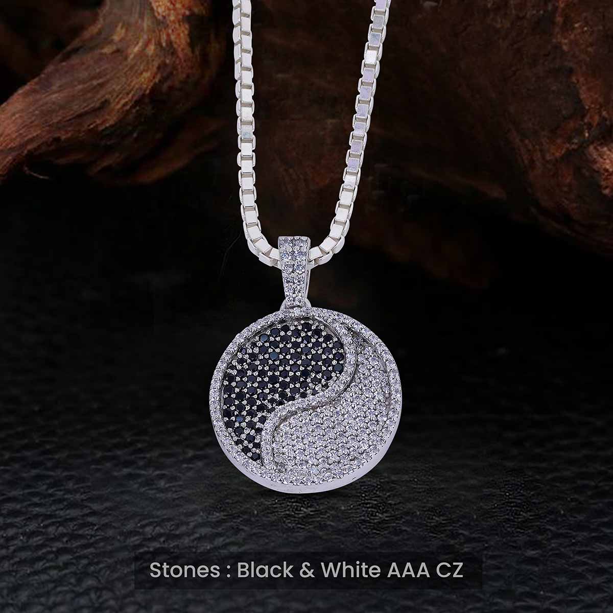 Yin Yang Pendant Necklace Black and White Diamonds Iced Out