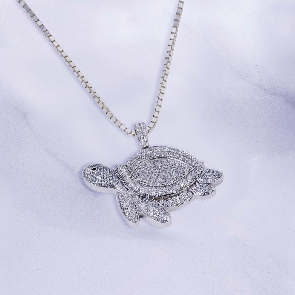Diamond Turtle Pendant Necklace Iced Out Ocean Jewelry Silver