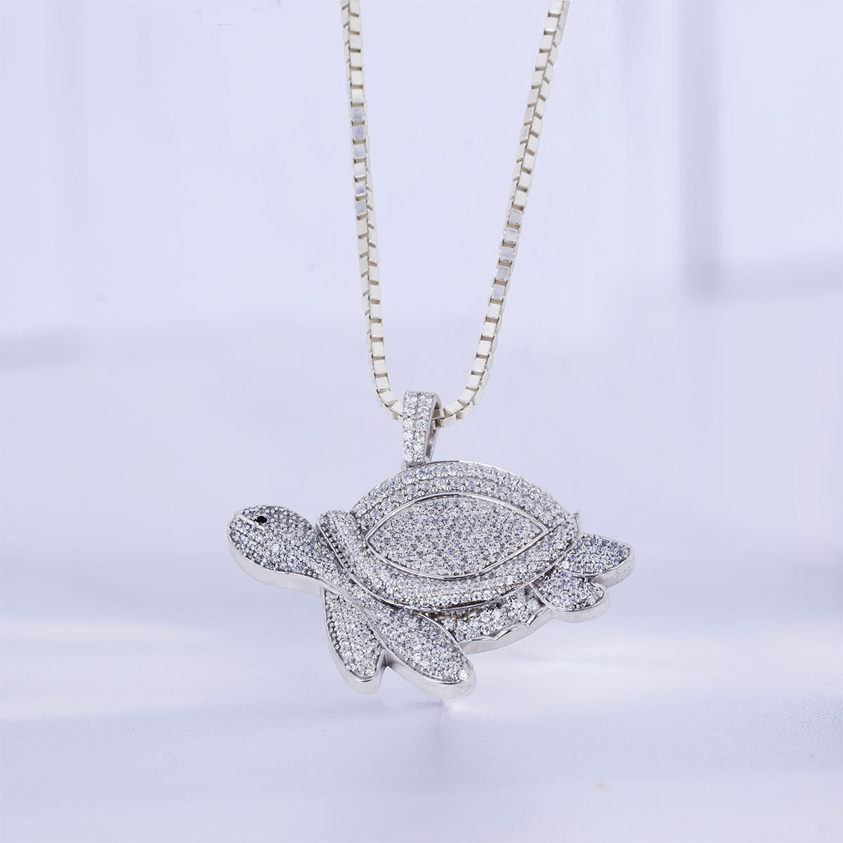 Diamond Turtle Pendant Necklace Iced Out Ocean Jewelry Silver