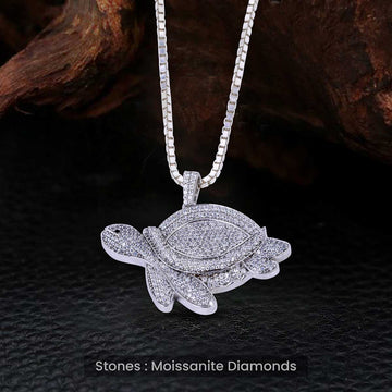 Icy Turtle Pendant Necklace Moissanite Iced Out Ocean Jewelry
