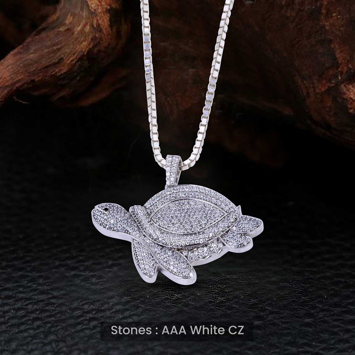Diamond Turtle Pendant Necklace Iced Out Ocean Jewelry Silver