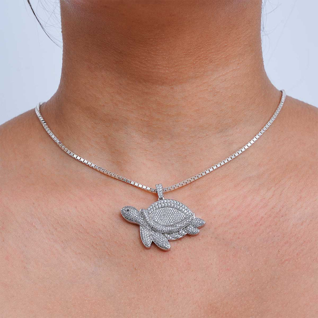 Icy Turtle Pendant Necklace Moissanite Iced Out Ocean Jewelry