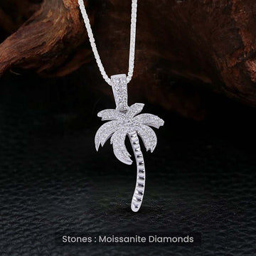 Moissanite Palm Tree Pendant Necklace Hawaiian Beach Tropical Jewelry