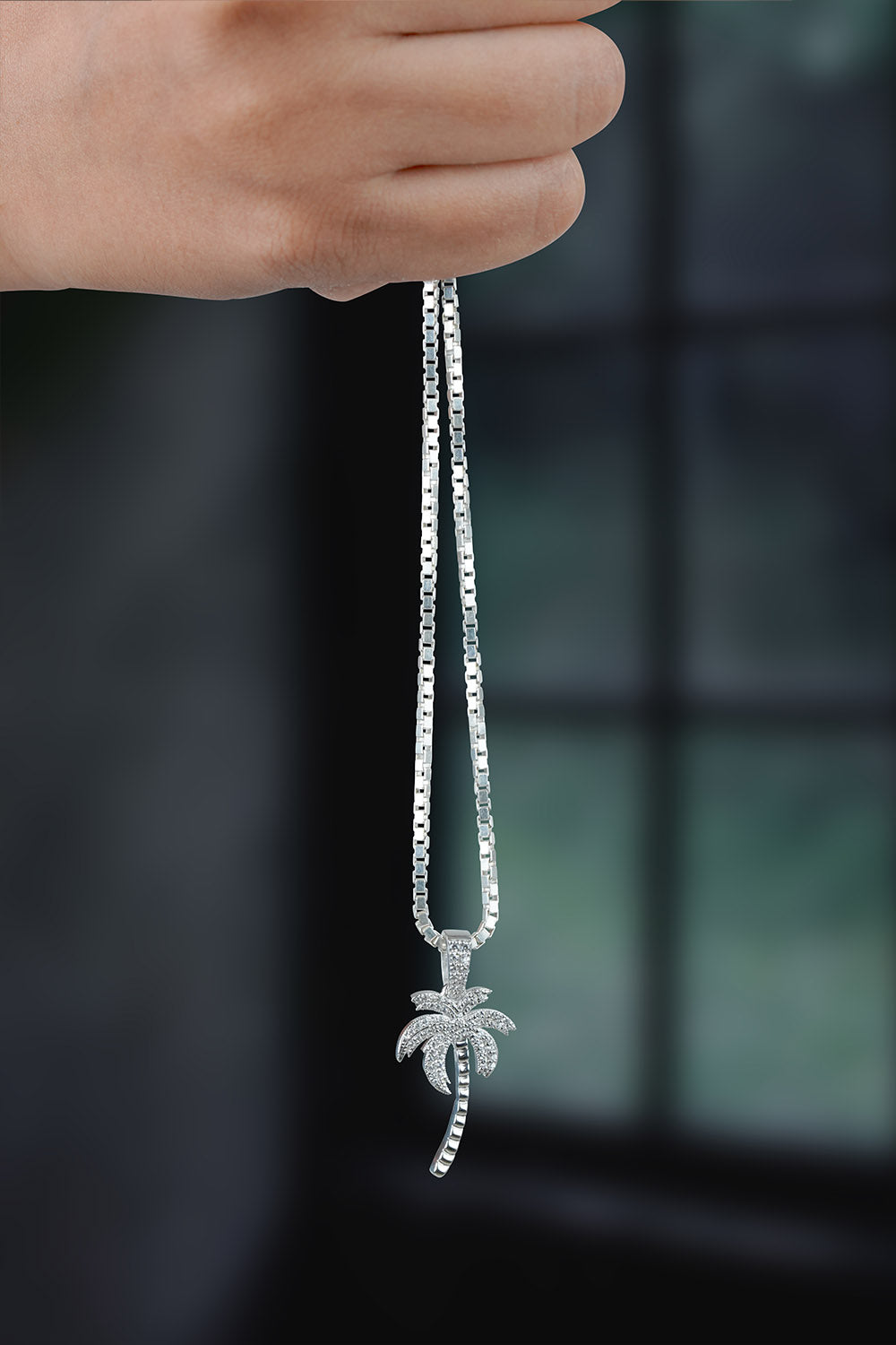 Moissanite Palm Tree Pendant Necklace Hawaiian Beach Tropical Jewelry
