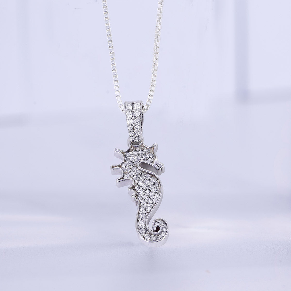 Seahorse Pendant Necklace Iced out Ocean Jewelry Sterling Silver
