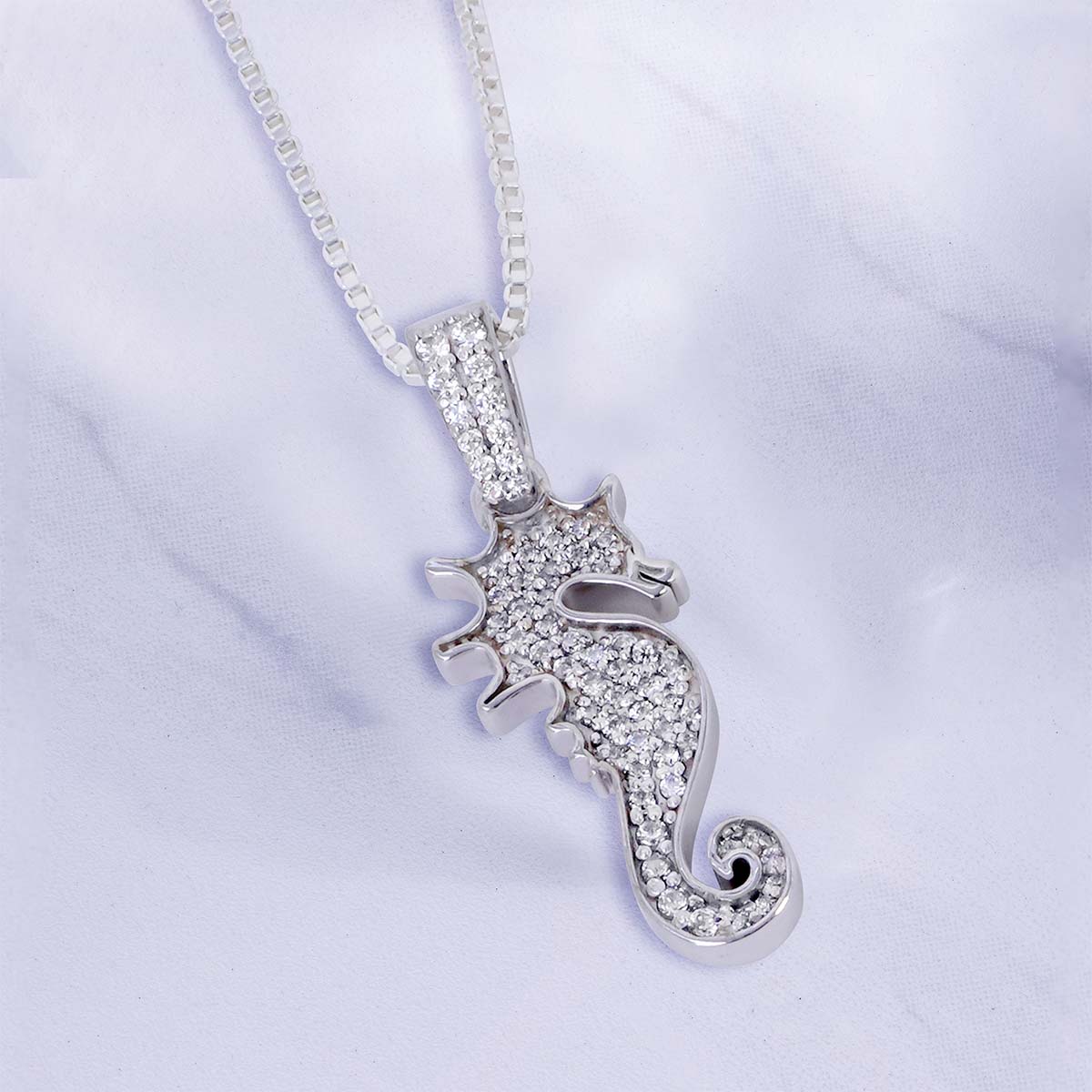 Seahorse Pendant Necklace Iced out Ocean Jewelry Sterling Silver