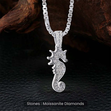 Moissanite Seahorse Pendant Necklace Iced Out Ocean Jewelry