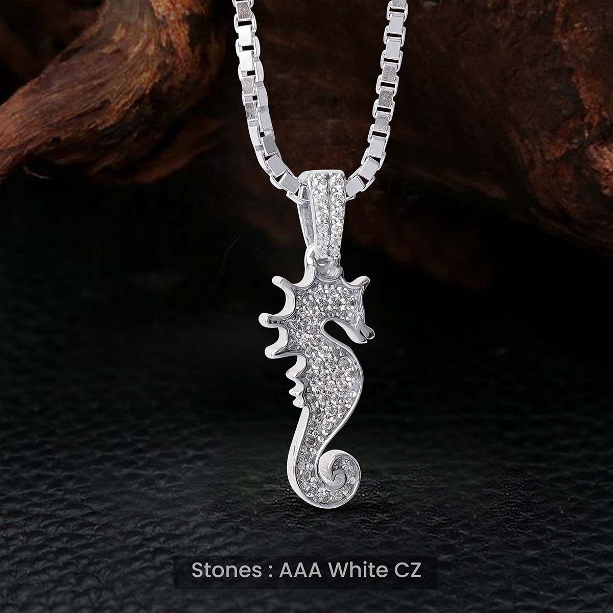Seahorse Pendant Necklace Iced out Ocean Jewelry Sterling Silver