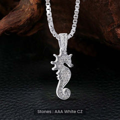 Seahorse Pendant Necklace Iced out Ocean Jewelry Sterling Silver