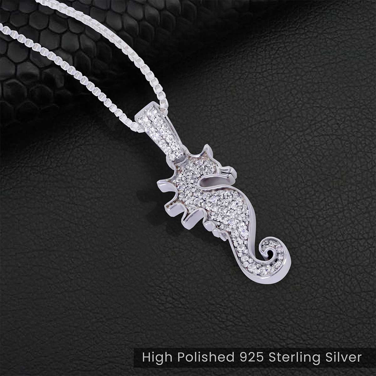 Seahorse Pendant Necklace Iced out Ocean Jewelry Sterling Silver