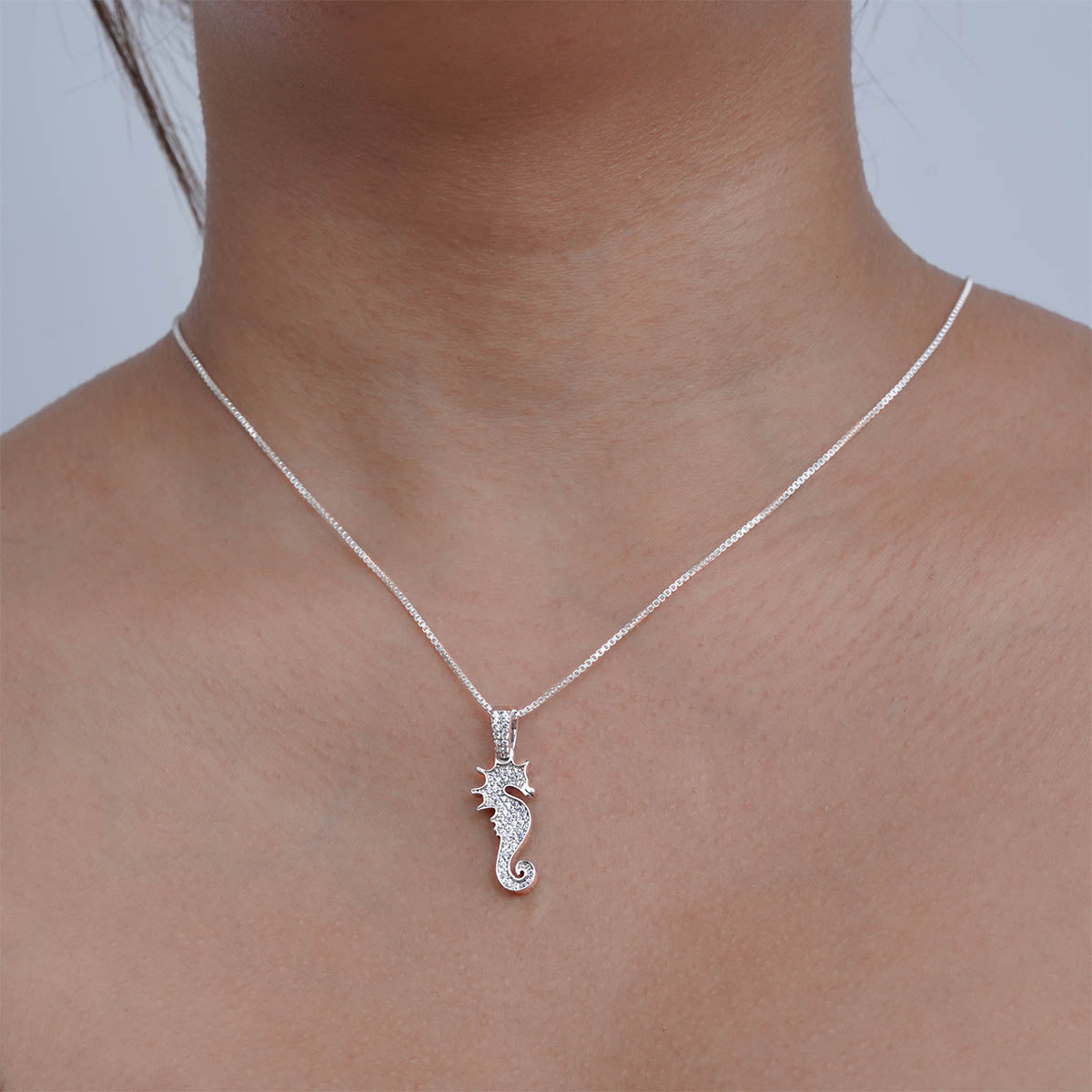 Seahorse Pendant Necklace Iced out Ocean Jewelry Sterling Silver