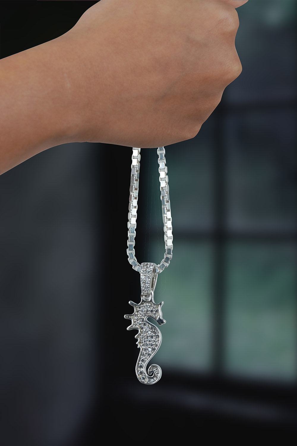 Moissanite Seahorse Pendant Necklace Iced Out Ocean Jewelry