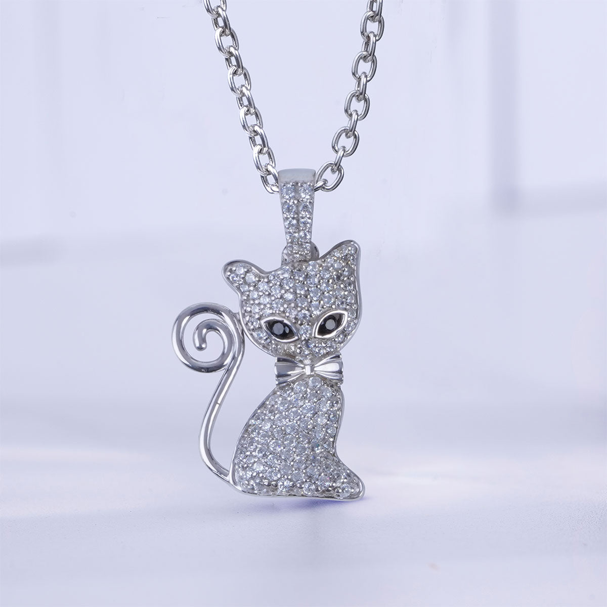 Iced Out Cat Pendant Necklace for Girls 925 Silver Kitty Jewelry